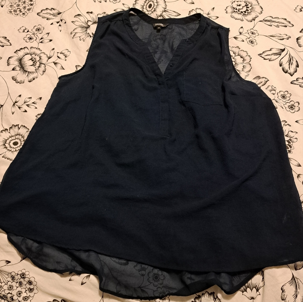 🌼 5/$25 2X George Sheer Navy Sleeveless Blouse